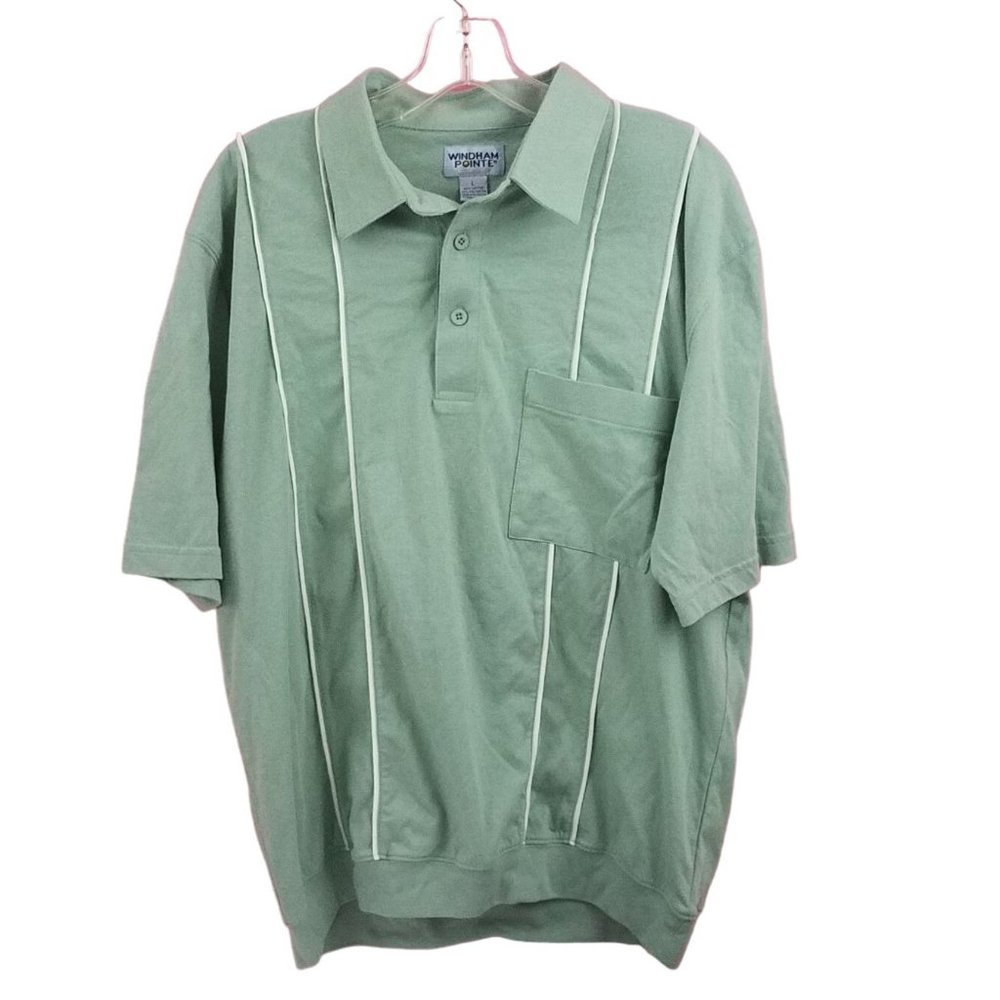 Men's Windham Pointe Large Green Polo Ribbed Hem Short Sleeve Single Pocket